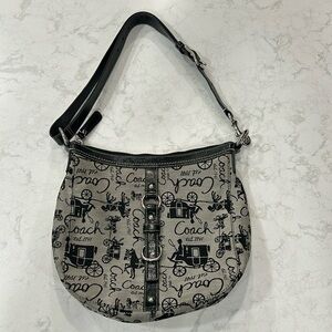 COACH F14036 Chelsea Canvas & Leather Horse & Carriage Shoulder Bag